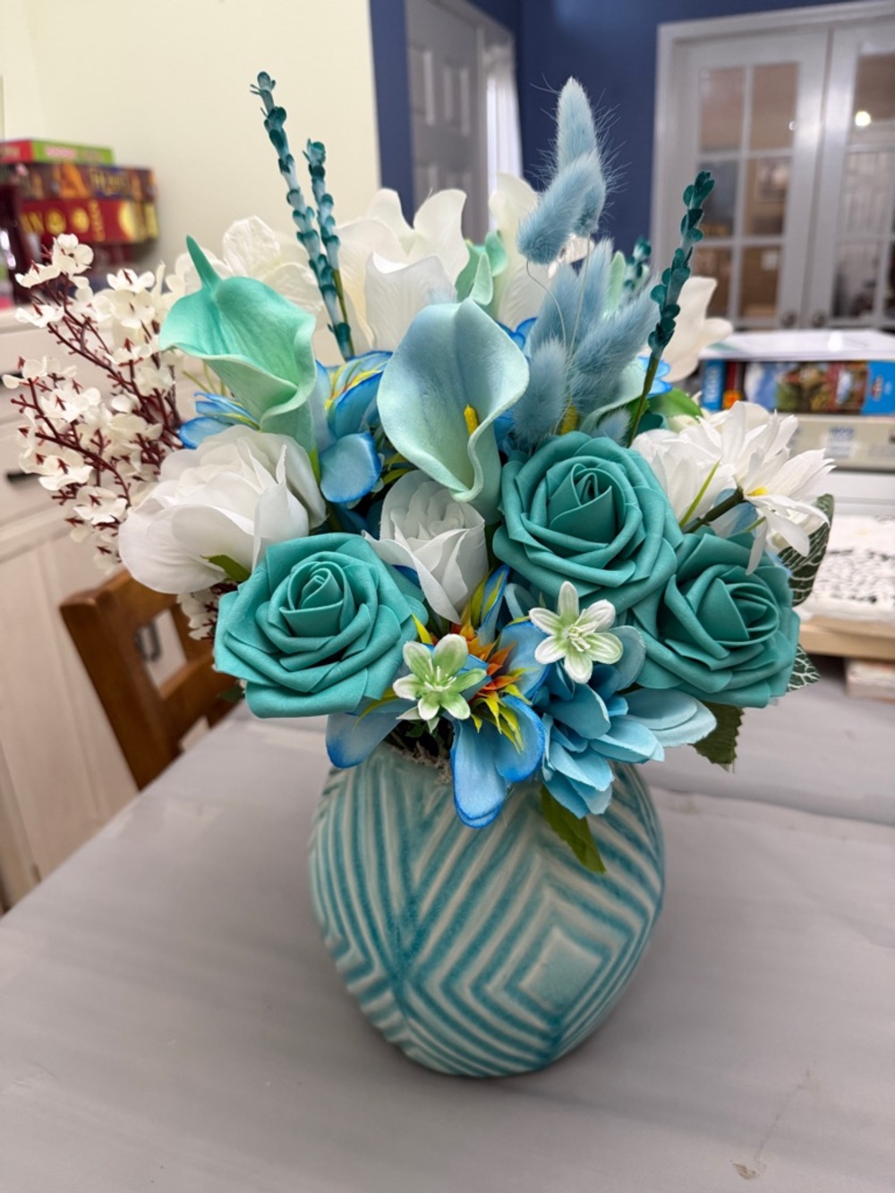 Turquoise & White Floral Arrangement in Decorative Vase - Home Accents - Picture 4 of 8
